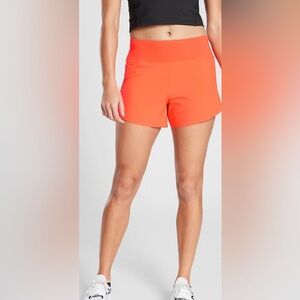 Athleta Allyson Felix Collab Running Shorts Zip Back Pocket Bright Orange EUC M👍
